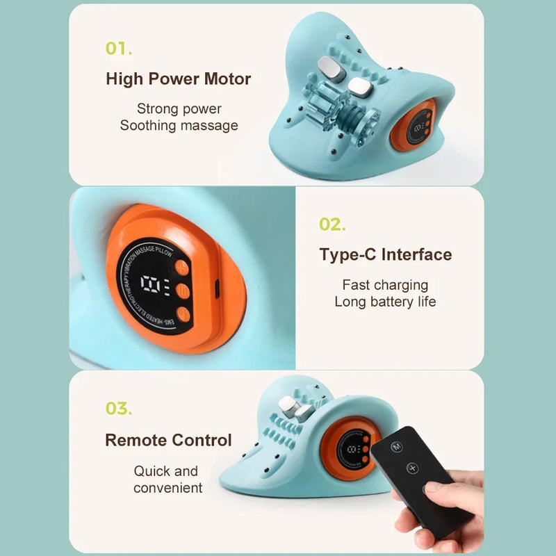 Electric Neck Stretcher EMS Pulse Cervical Traction Relax Heating Cervical Chiropractic Traction Pillow Warm Vibration Massage