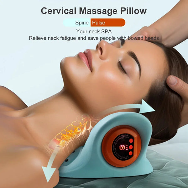 Electric Neck Stretcher EMS Pulse Cervical Traction Relax Heating Cervical Chiropractic Traction Pillow Warm Vibration Massage
