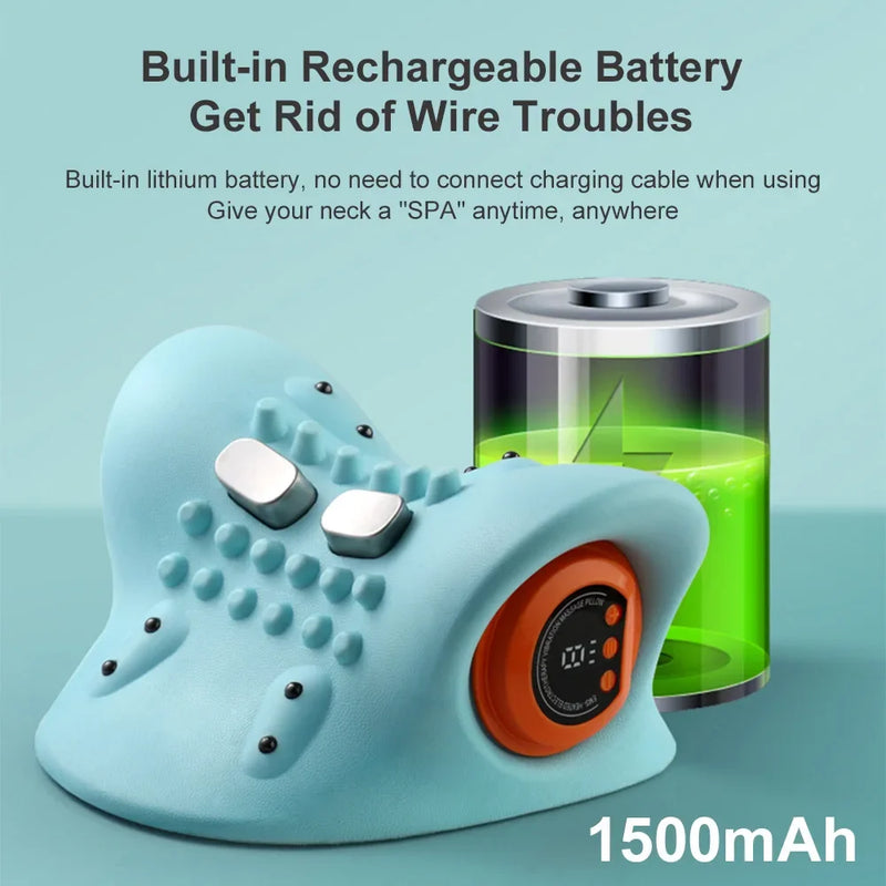 Electric Neck Stretcher EMS Pulse Cervical Traction Relax Heating Cervical Chiropractic Traction Pillow Warm Vibration Massage